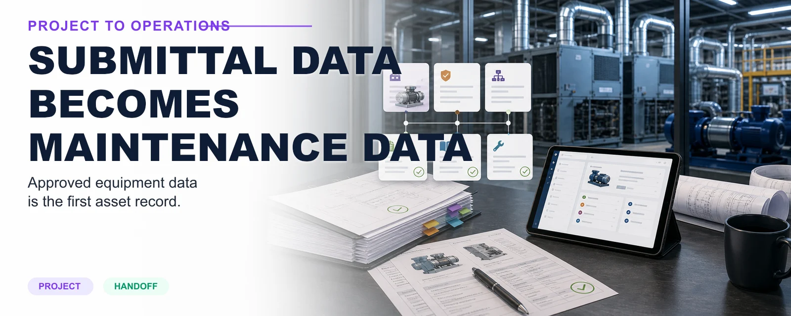 Approved construction submittal data becoming a structured facilities asset record